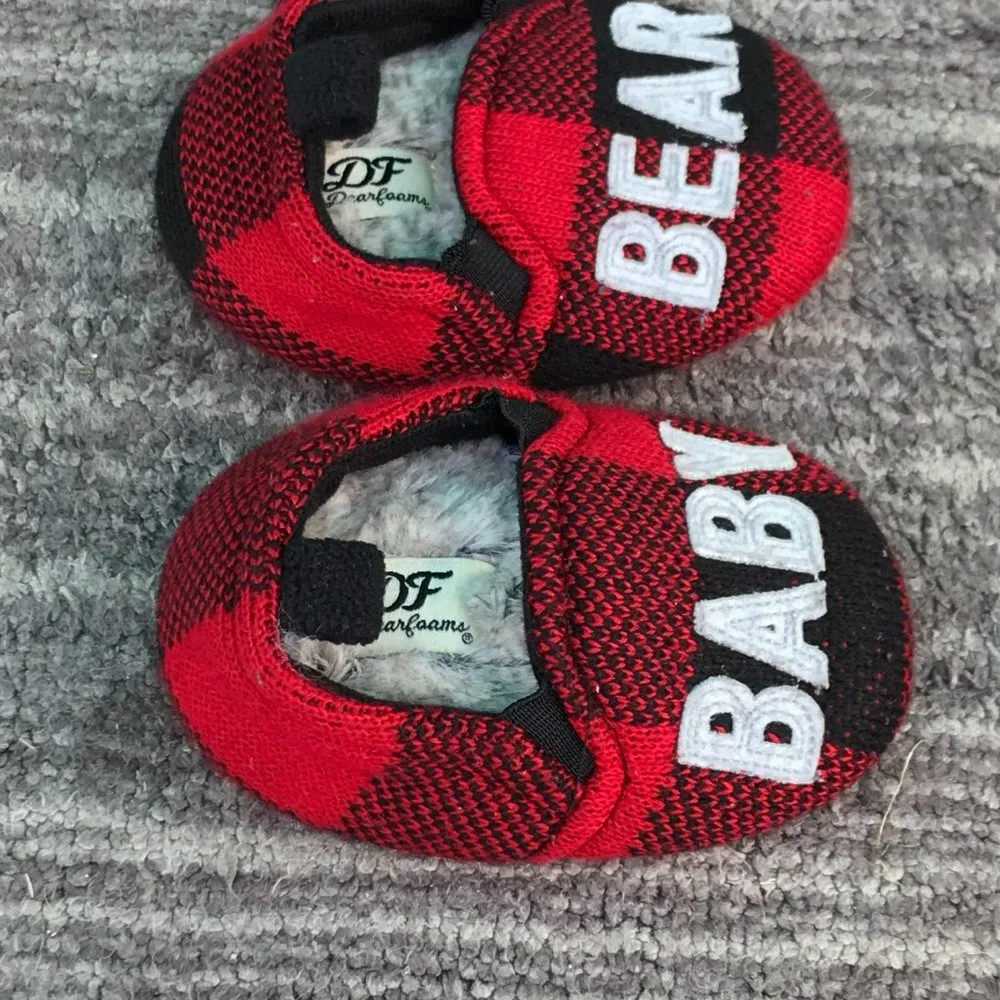 DF By Dearfoams 9-12 Months PLAID Baby Bear Shoes